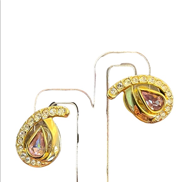 Vintage Swarovski Auth (SAL) 1980s Pink crystal rhinestone gold plated earrings - Picture 1 of 7